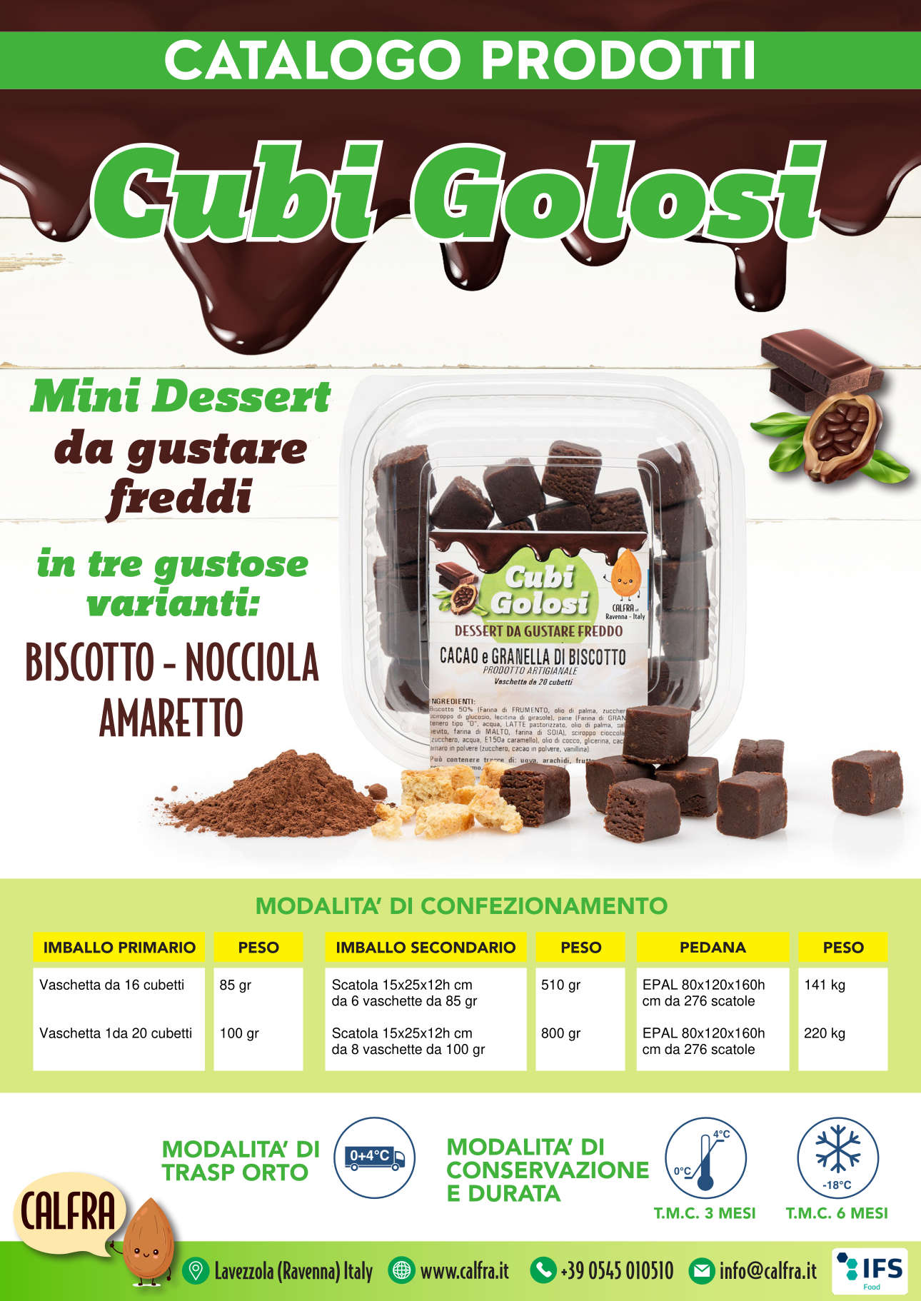 Catalogo Cubi golosi - dessert al cacao e  biscotto, nocciola, amaretto - CALFRA