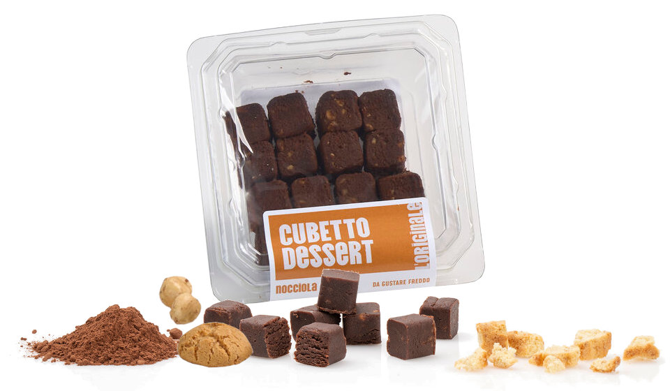 Cubetto Dessert, mini dessert al cacao e granella di biscotto, nocciala, amaretto prodotto italiano Calfra